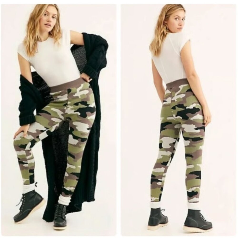 Free People Cozy Camo Knit Sweater Leggings Women’s Size S